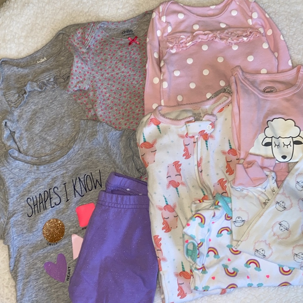 Girls 18 M clothing and pajamas, 9 pieces total, all like new